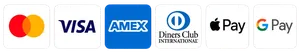 Accepted payments: Mastercard, Visa, American Express, Diners Club, Apple Pay, Google Pay